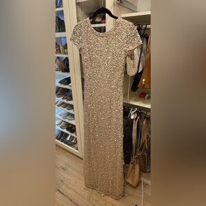 Adrianna Papell Sequin Maxi Dress in Silver